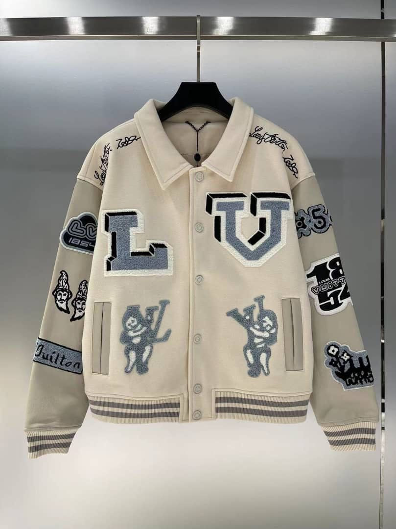 Louis Vuitton Multi-Patches Mixed Leather Varsity Blouson Milky White
