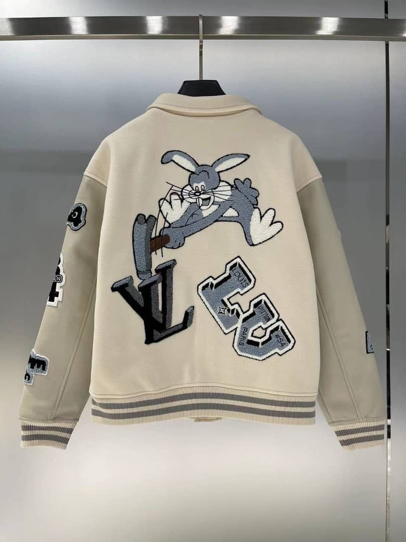 Louis Vuitton Multi-Patches Mixed Leather Varsity Blouson Milky White