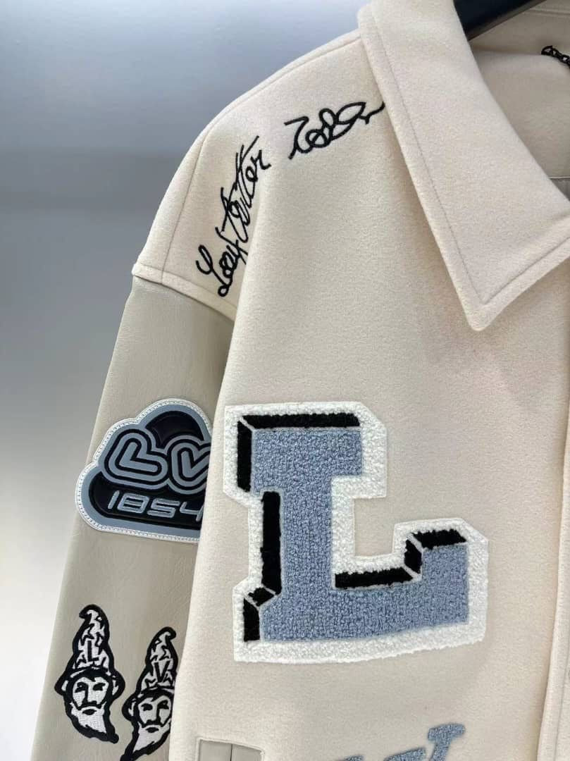 Louis Vuitton Multi-Patches Mixed Leather Varsity Blouson Milky White
