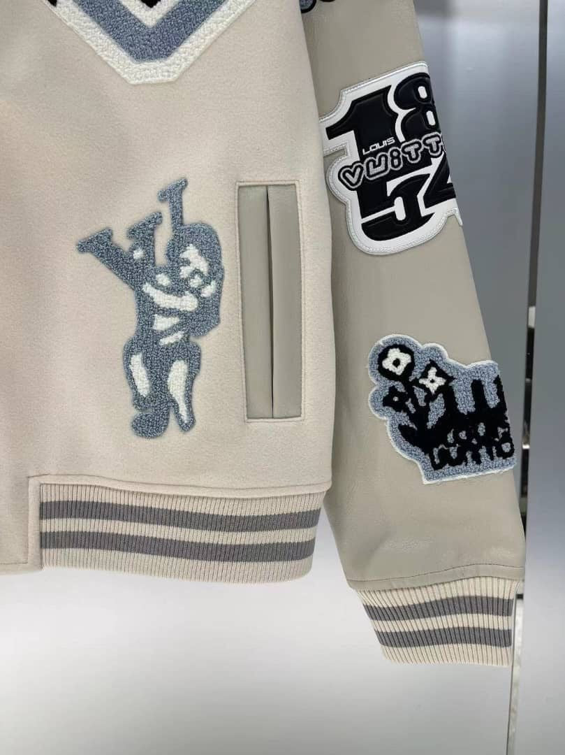 Louis Vuitton Multi-Patches Mixed Leather Varsity Blouson Milky White
